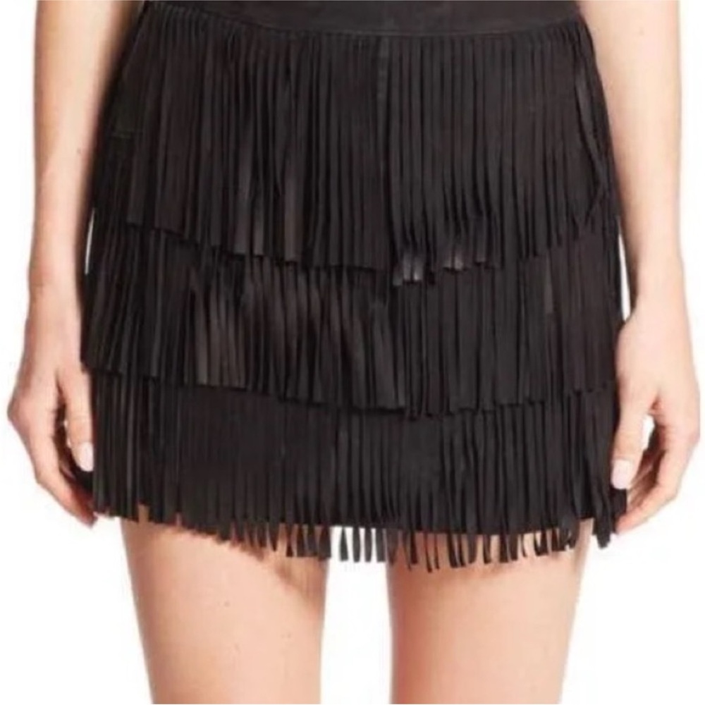 Alice and Olivia Black Fringe Mini Skirt